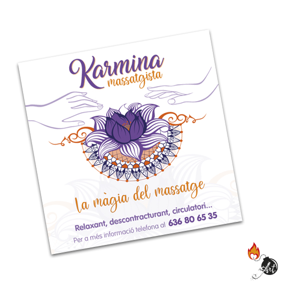 Tarjeta para masagista. Ubicada en Barcelona.