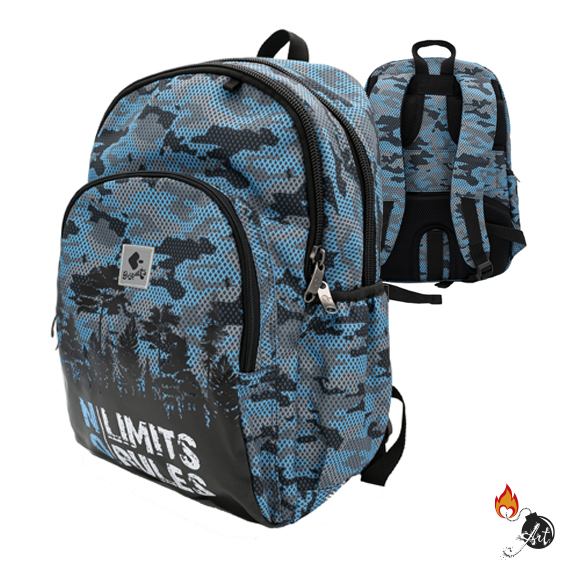 Mochila escolar de la marca Busquets con el lema No limita No Rules.