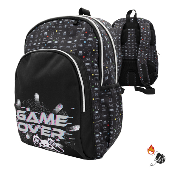 Mochila escolar de la marca Busquets con el lema Game Over.