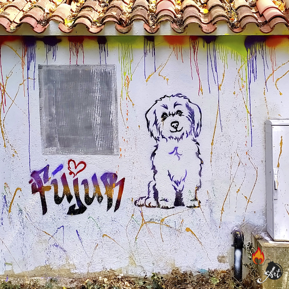 Graffiti por la perdida de un perro llamado Fujur.